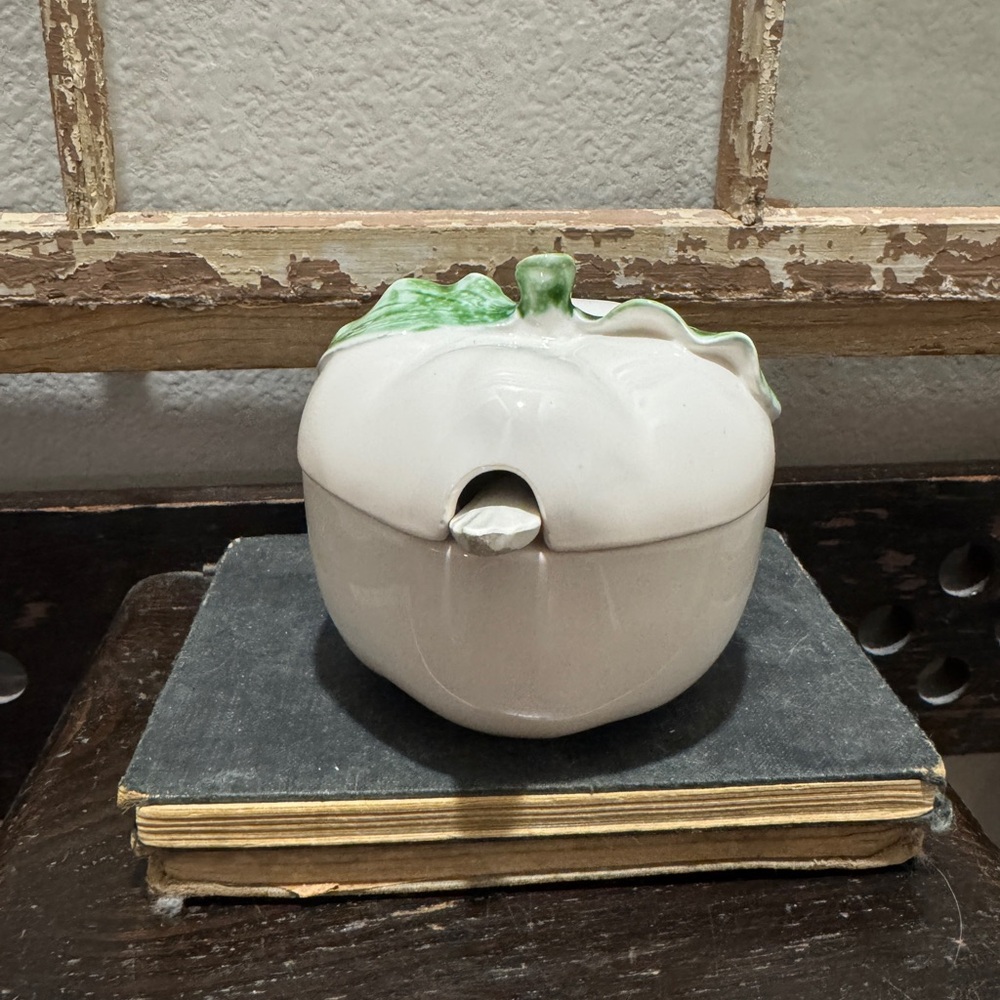 Vintage Ceramic Apple-Shaped Jam Sugar Bowl